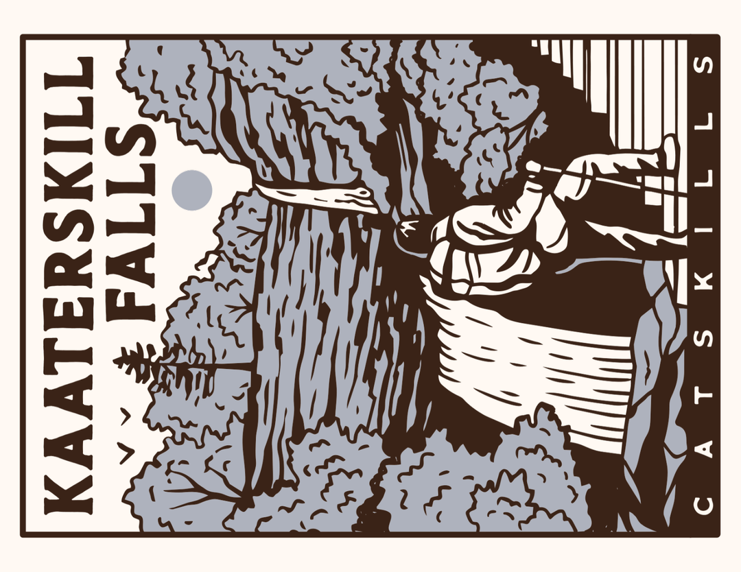Kaaterskill Falls postcard, Camp Catskill illustration