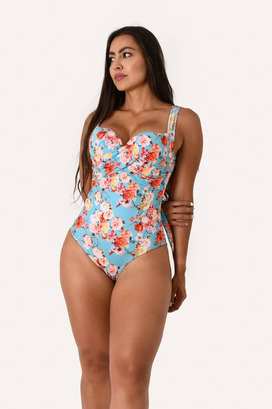 Blue Floral Print One-piece Bathing Suit - Womens