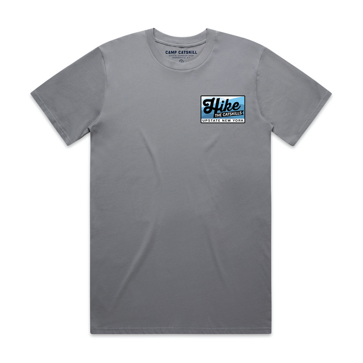 Hike the Catskills Tee in Gravel, front, left-chest badge