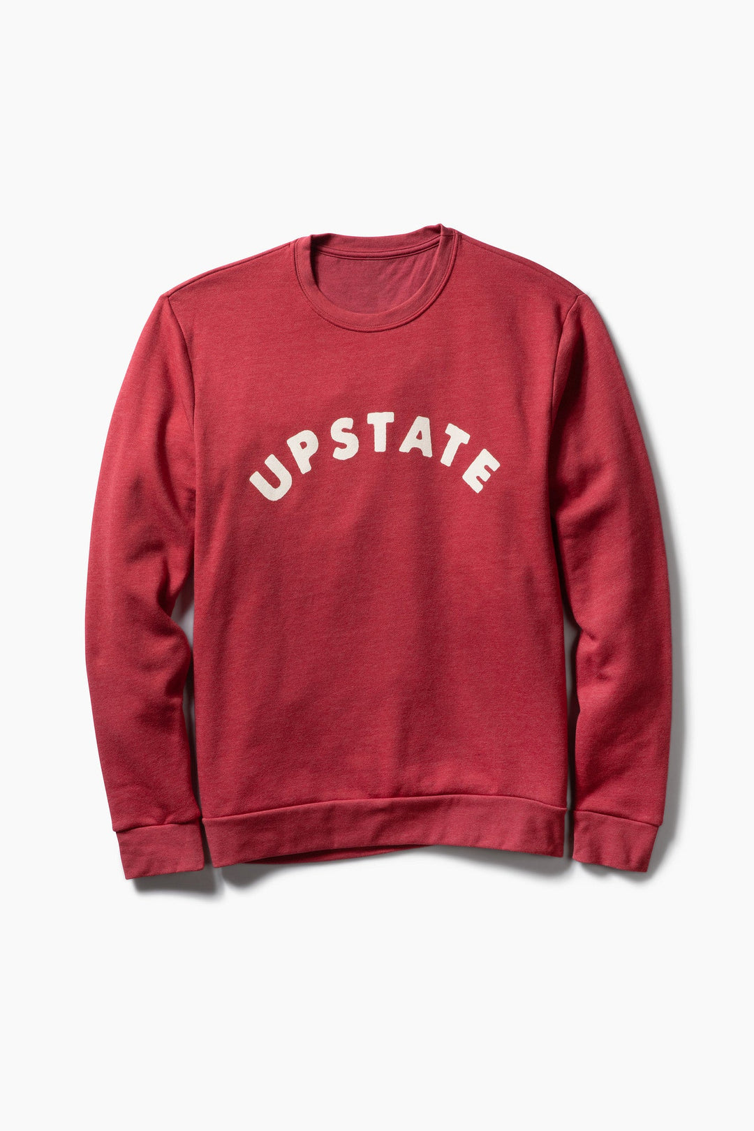 Upstate Arch Crewneck in Heather Cardinal with cream print