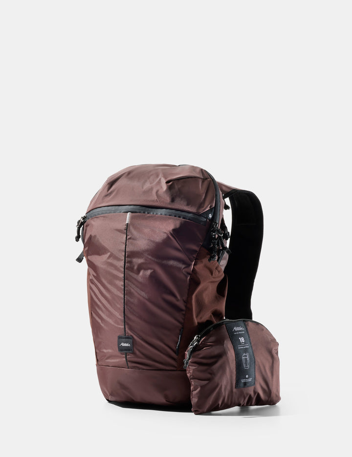 18L Packable Backpack, Garnet, packed into its own pocket