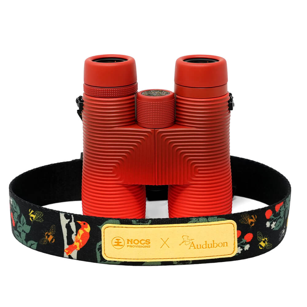 Nocs Pro Issue 8x42 binoculars in the Audubon Summer Tanager red colorway