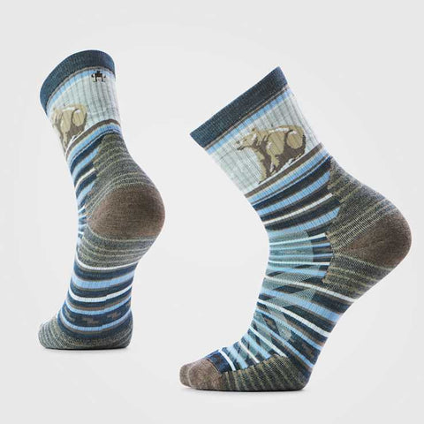 Hike Targeted Cushion Bear Stripe Mid Crew Socks
