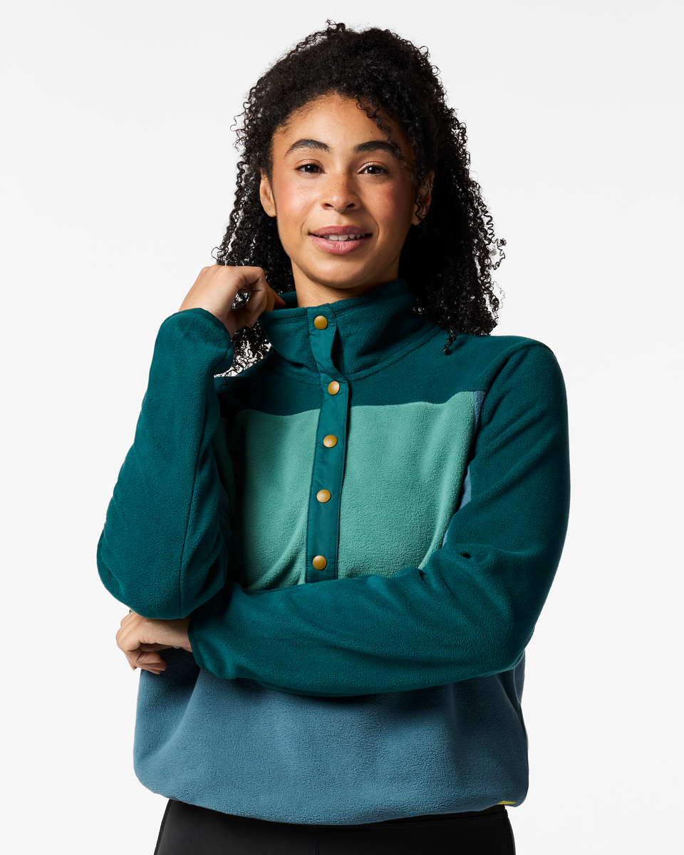 Encima Fleece Pullover Women's - Deep Ocean and Firefly, front