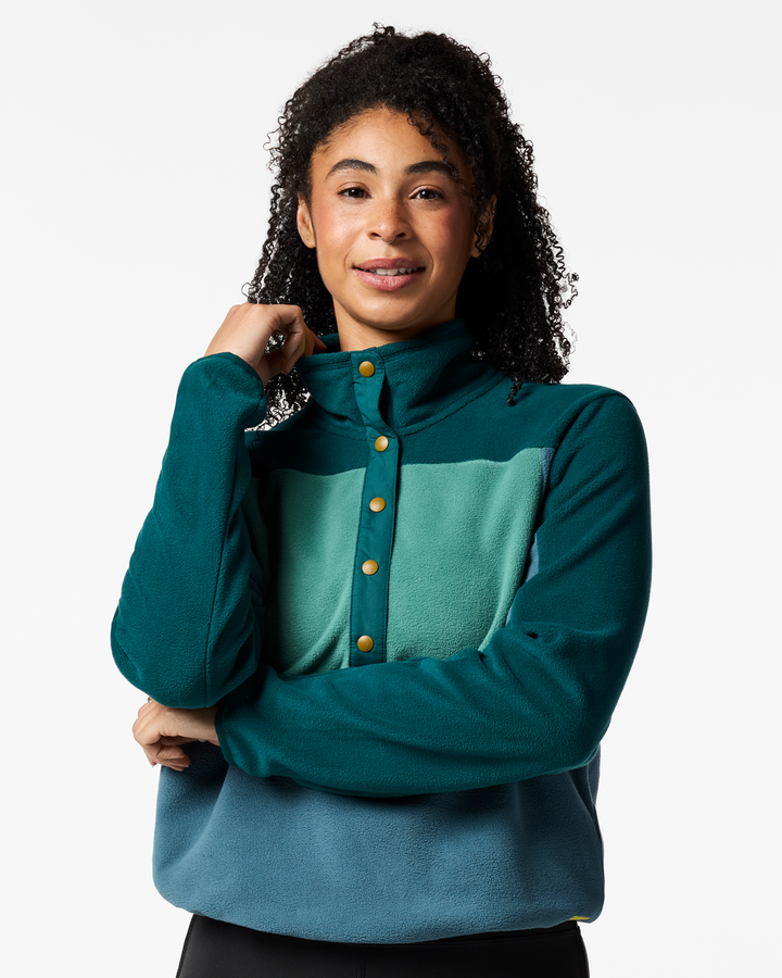 Encima Fleece Pullover Women's - Deep Ocean and Firefly, front