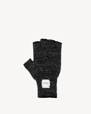 Black Melange Fingerless Ragg Wool Gloves