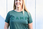 Camping Camp Adventure Tee - Hunter green on green shirt